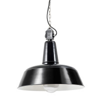 Bolichwerke Berlin Kugel suspension lamp, 450 mm, aluminium cable box with  nickel-plated chain, black PVC cable